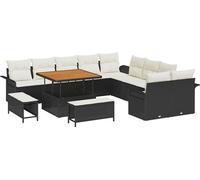 vidaXL Ensemble de canapé de jardin avec coussins 13 pcs noir poly rotin