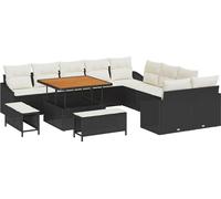 vidaXL Ensemble de canapé de jardin avec coussins 13 pcs noir poly rotin