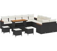 vidaXL Ensemble de canapé de jardin avec coussins 18 pcs noir et crème poly rotin