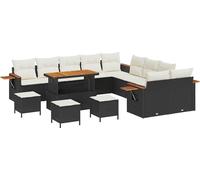 vidaXL Ensemble de canapé de jardin avec coussins 18 pcs noir et crème poly rotin