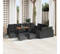 vidaXL Ensemble de canapé de jardin avec coussins 18 pcs noir poly rotin