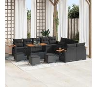 vidaXL Ensemble de canapé de jardin avec coussins 18 pcs noir poly rotin