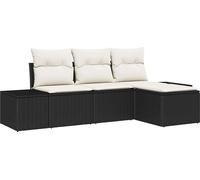 vidaXL Ensemble de canapé de jardin avec coussins 4 pcs noir et crème poly rotin