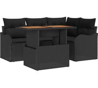 vidaXL Ensemble de canapé de jardin avec coussins 5 pcs noir poly rotin