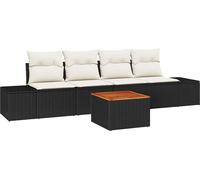 vidaXL Ensemble de canapé de jardin 5 pièces en poly rotin avec coussins – Noir