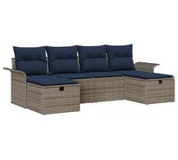 vidaXL Ensemble de canapé de jardin avec coussins 6 pcs Gris et bleu marine Poly-Rotin