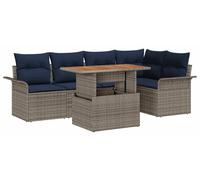 vidaXL Ensemble de canapé de jardin avec coussins 6 pcs Gris et bleu marine Poly-Rotin