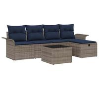 vidaXL Ensemble de canapé de jardin avec coussins 6 pcs Gris et bleu marine Poly-Rotin