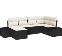 vidaXL Ensemble de canapé de jardin avec coussins 6 pcs noir et crème poly rotin