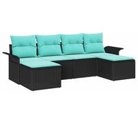 vidaXL Ensemble de canapé de jardin avec coussins 6 pcs noir poly rotin