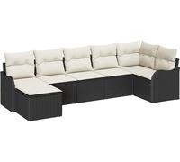 vidaXL Ensemble de canapé de jardin avec coussins 7 pcs noir et blanc poly rotin