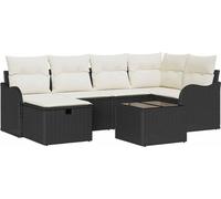 vidaXL Ensemble de canapé de jardin avec coussins 7 pcs noir et crème poly rotin