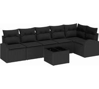 Ensemble de canapés de jardin 7 pièces avec coussins beige poly rattan, Canapé de jardin 2 places avec rangement et coussins no Beige