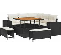 vidaXL Ensemble de canapé de jardin avec coussins 8 pcs noir poly rotin