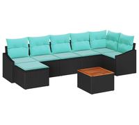 vidaXL Ensemble de canapé de jardin avec coussins 8 pcs noir poly rotin