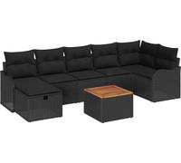 vidaXL Ensemble de canapé de jardin avec coussins 8 pcs noir poly rotin