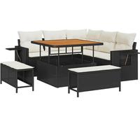vidaXL Ensemble de canapé de jardin avec coussins 8 pcs noir poly rotin