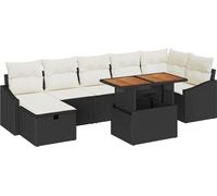 vidaXL Ensemble de canapé de jardin avec coussins 8 pcs noir poly rotin