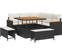 vidaXL Ensemble de canapé de jardin avec coussins 8 pcs noir poly rotin