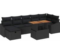 vidaXL Ensemble de canapé de jardin avec coussins 8 pcs noir poly rotin