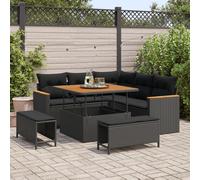 vidaXL Ensemble de canapé de jardin avec coussins 8 pcs noir poly rotin