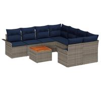 vidaXL Ensemble de canapé de jardin avec coussins 9 pcs Gris Poly-Rotin