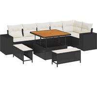vidaXL Ensemble de canapé de jardin avec coussins 9 pcs noir et crème poly rotin