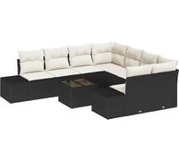 vidaXL Ensemble de canapé de jardin avec coussins 9 pcs noir et crème poly rotin