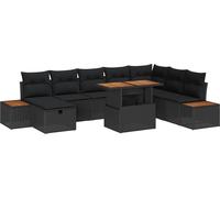 vidaXL Ensemble de canapé de jardin avec coussins 9 pcs noir poly rotin