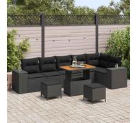 vidaXL Ensemble de canapé de jardin avec coussins 9 pcs noir poly rotin