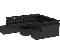 vidaXL Ensemble de canapé de jardin avec coussins 9 pcs noir poly rotin