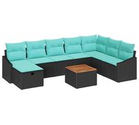 vidaXL Ensemble de canapé de jardin avec coussins 9 pcs noir poly rotin