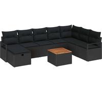 vidaXL Ensemble de canapé de jardin avec coussins 9 pcs noir poly rotin