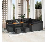 vidaXL Ensemble de canapé de jardin avec coussins avec coussins 13 pcs noir Poly rotin