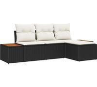 vidaXL Ensemble de canapé de jardin avec coussins avec coussins 4 pcs noir poly rotin