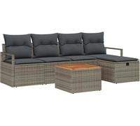 vidaXL Ensemble de canapé de jardin avec coussins avec mémoire 6 pcs Gris Poly-Rotin