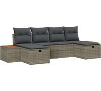 vidaXL Ensemble de canapé de jardin avec coussins avec mémoire 6 pcs Gris Poly-Rotin