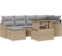 vidaXL Ensemble de canapé de jardin avec coussins avec mémoire 7 pcs Beige Poly Rattan