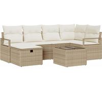 vidaXL Ensemble de canapé de jardin avec coussins avec mémoire 7 pcs Beige Poly Rattan