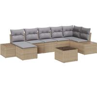 vidaXL Ensemble de canapé de jardin avec coussins avec mémoire 7 pcs Beige Poly-Rotin