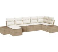 vidaXL Ensemble de canapé de jardin avec coussins avec mémoire 7 pcs Beige Poly-Rotin