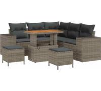vidaXL Ensemble de canapé de jardin avec coussins avec mémoire 8 pcs Gris Poly-Rotin