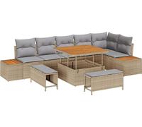 Ensemble de canapés de jardin vidaXL, 9 pièces, couleur beige, en polyrotin, capacité pour 8 personnes