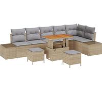 vidaXL Ensemble de canapé de jardin avec coussins avec mémoire 9 pcs Beige Poly Rattan