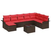 vidaXL Ensemble de canapé de jardin avec coussins avec mémoire 9 pcs brun poly rotin