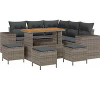 vidaXL Ensemble de canapé de jardin avec coussins avec mémoire 9 pcs Gris Poly-Rotin