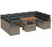 vidaXL Ensemble de canapé de jardin avec mémoire 10 pcs Gris Poly Rattan
