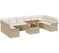 vidaXL Ensemble de canapé de jardin avec mémoire 11 pcs Beige Poly Rattan