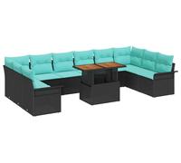 vidaXL Ensemble de canapé de jardin avec mémoire 11 pcs noir poly rotin