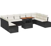 vidaXL Ensemble de canapé de jardin avec mémoire 11 pcs noir poly rotin